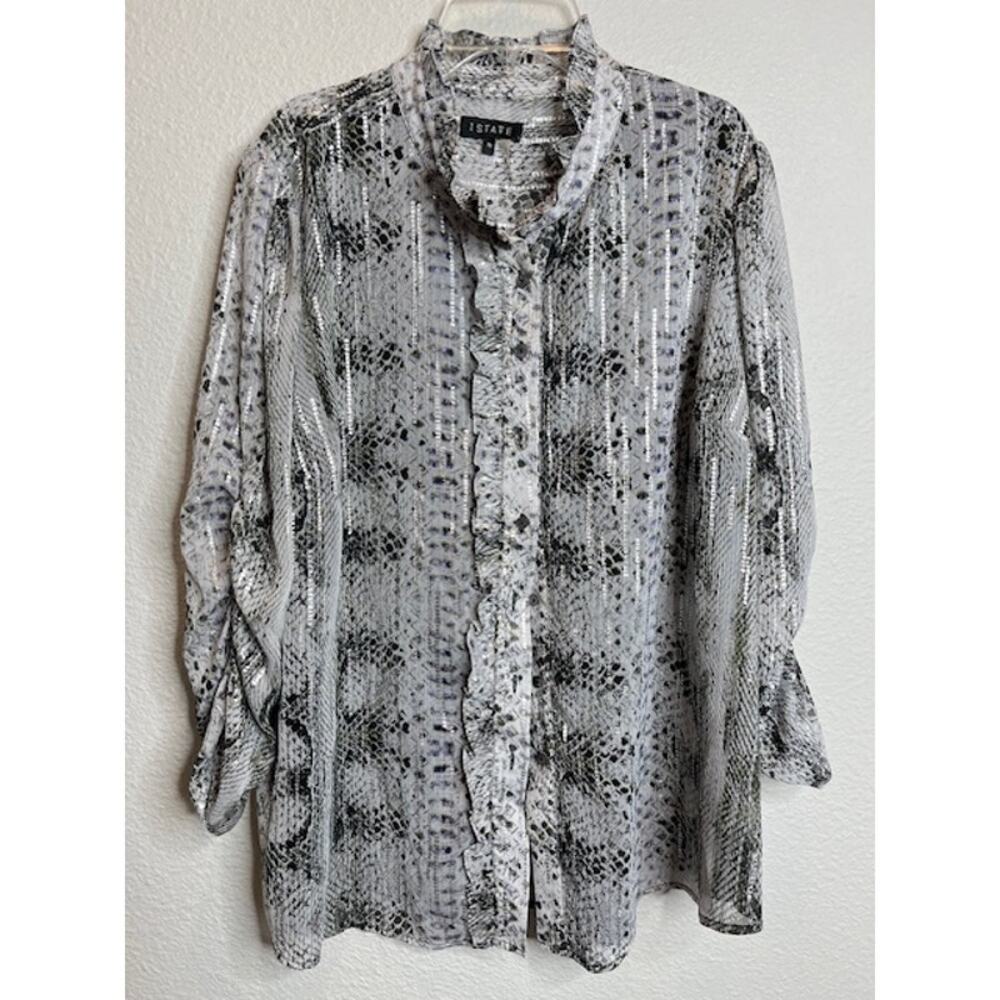 1. State Python Print Ruffle Lined Blouse Size 1x - image 1